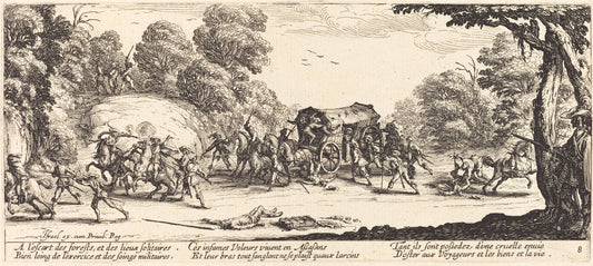 Attack on a Coach by Jacques Callot (French, 1592 - 1635), 16X12"(A3)Poster Print