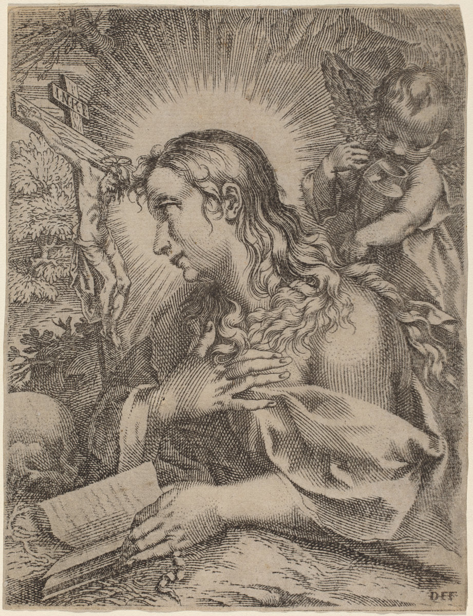 The Penitent Magdalene by Attributed to Domenico Falcini after Francesco Villamena after Francesco Vanni (Italian, born c. 1570), 16X12"(A3)Poster Print