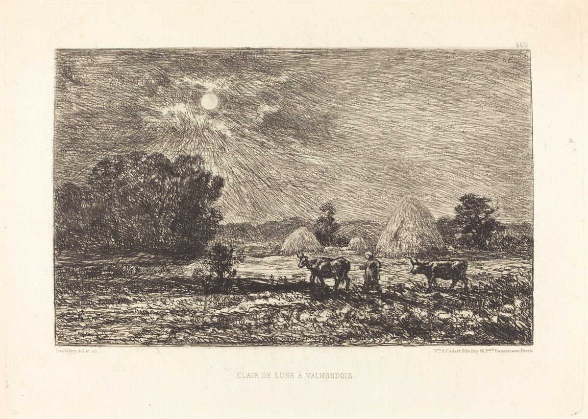 Clair de lune à Valmondois (Moonlight at Valmondois) by Charles-François Daubigny (French, 1817 - 1878), 16X12"(A3)Poster Print