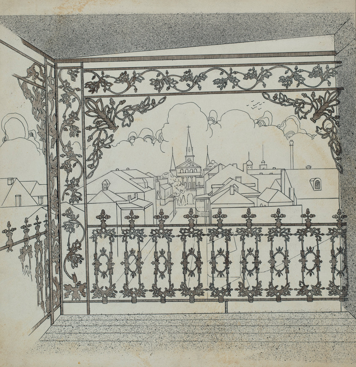 Iron Balcony by Lucien Verbeke (American, active c. 1935), 16X12"(A3)Poster Print