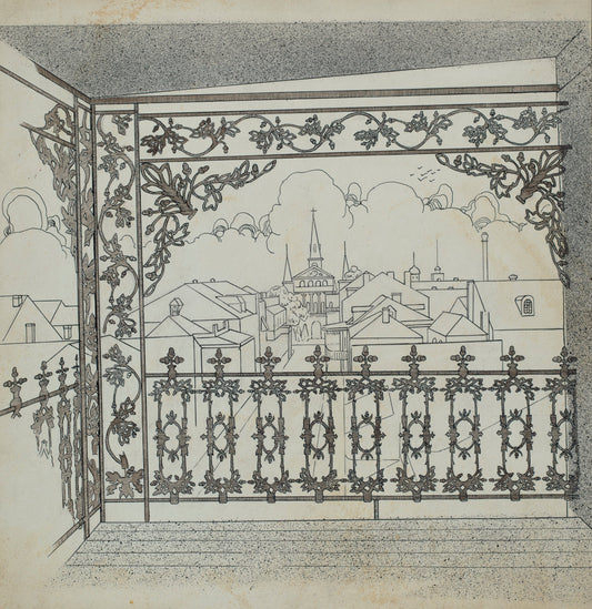 Iron Balcony by Lucien Verbeke (American, active c. 1935), 16X12"(A3)Poster Print