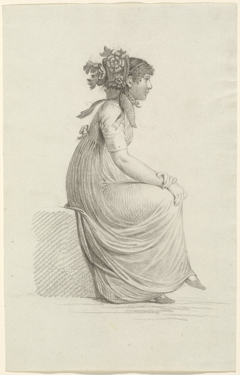 A Seated Young Woman Wearing a Fashionable Hat by Carl Wilhelm Kolbe (German, 1759 - 1835), 16X12"(A3)Poster Print