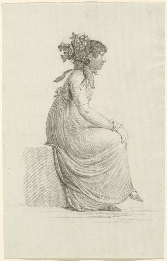 A Seated Young Woman Wearing a Fashionable Hat by Carl Wilhelm Kolbe (German, 1759 - 1835), 16X12"(A3)Poster Print