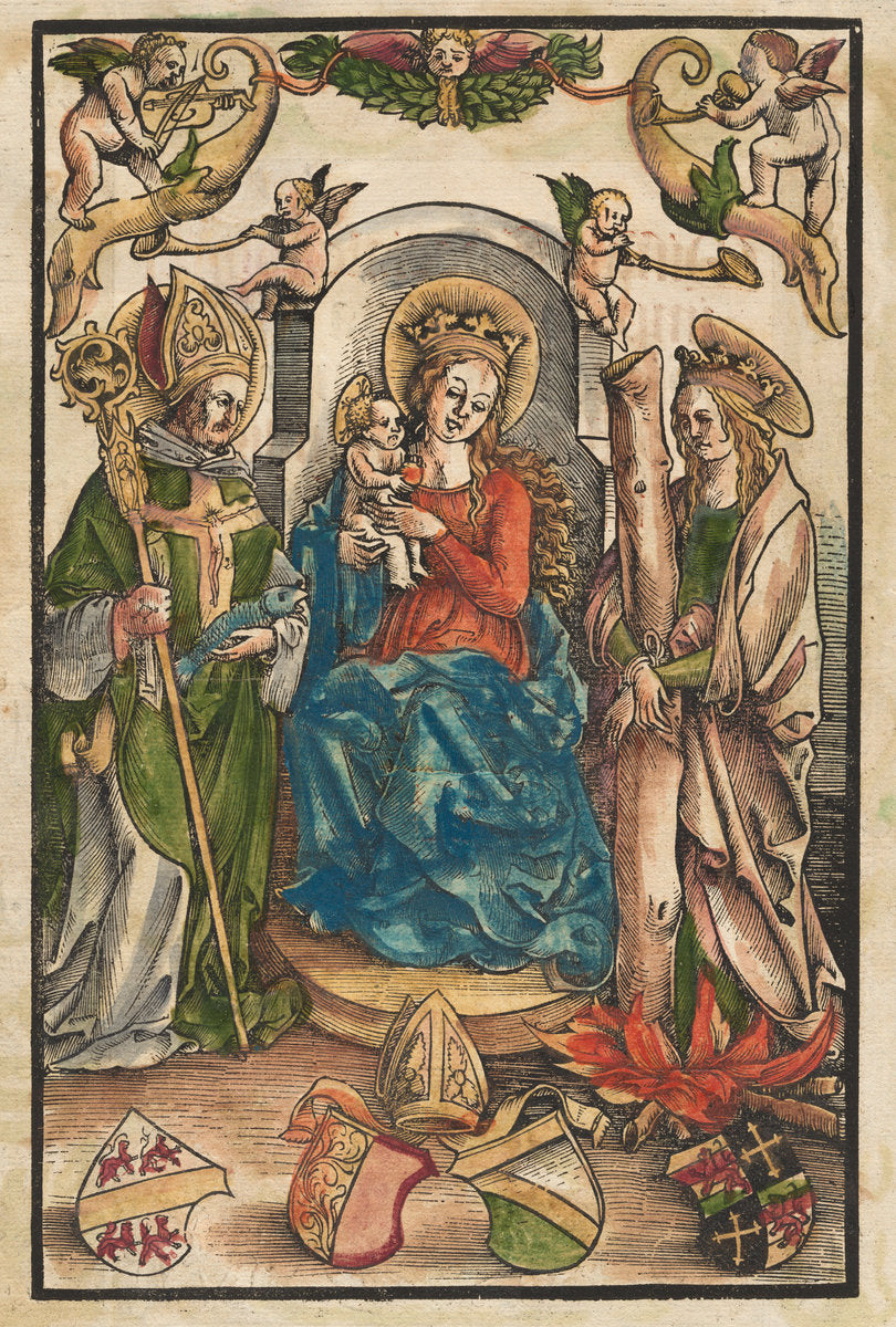 The Madonna with Saint Ulrich and Saint Afra [recto] by Urs Graf I (Swiss, c. 1485 - 1527/1529), 16X12"(A3)Poster Print