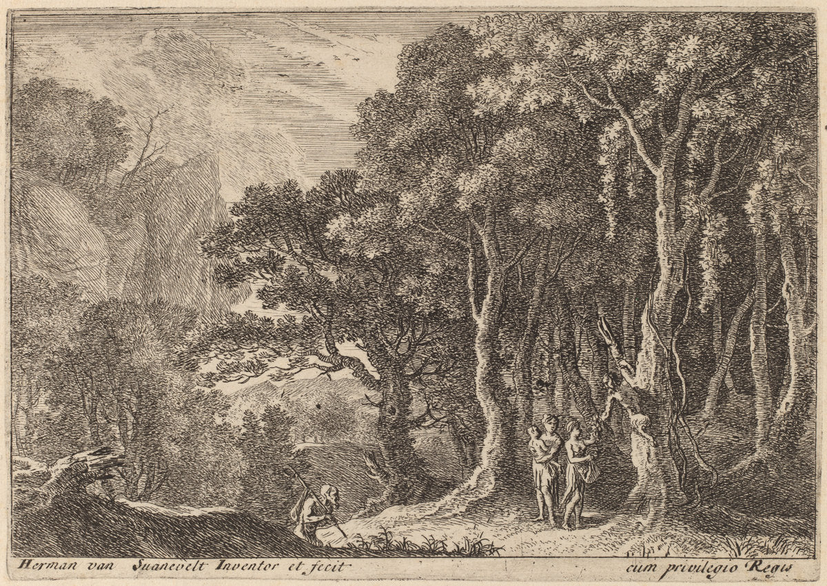 A Satyr Gathering Fruit by Herman van Swanevelt (Dutch, c. 1600 - 1655), 16X12"(A3)Poster Print