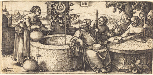Christ and the Woman of Samaria by Sebald Beham (German, 1500 - 1550), 16X12"(A3)Poster Print