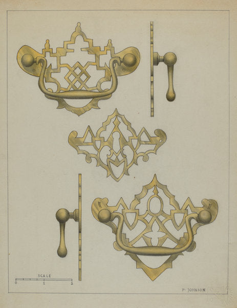Drawer Pulls and Key Plate by Philip Johnson (American, active c. 1935), 16X12"(A3)Poster Print