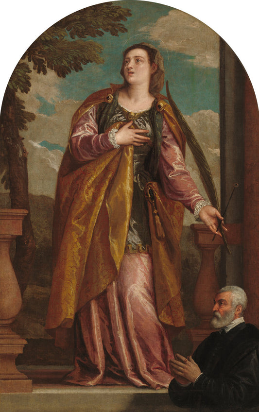 Saint Lucy and a Donor by Veronese (Venetian, 1528 - 1588), 16X12"(A3)Poster Print
