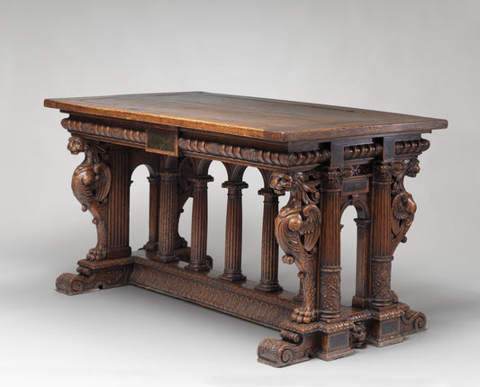 second half 16th century by French 16th Century (Walnut Table with Lion Sphinxes), 16X12"(A3)Poster Print