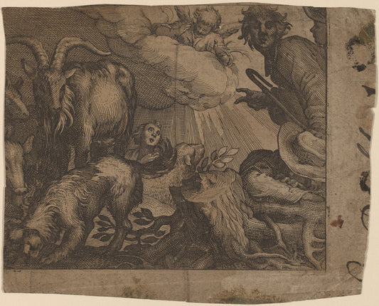 probably 17th century by Probably Netherlandish 17th Century (Annunciation to the Shepherds), 16X12"(A3)Poster Print