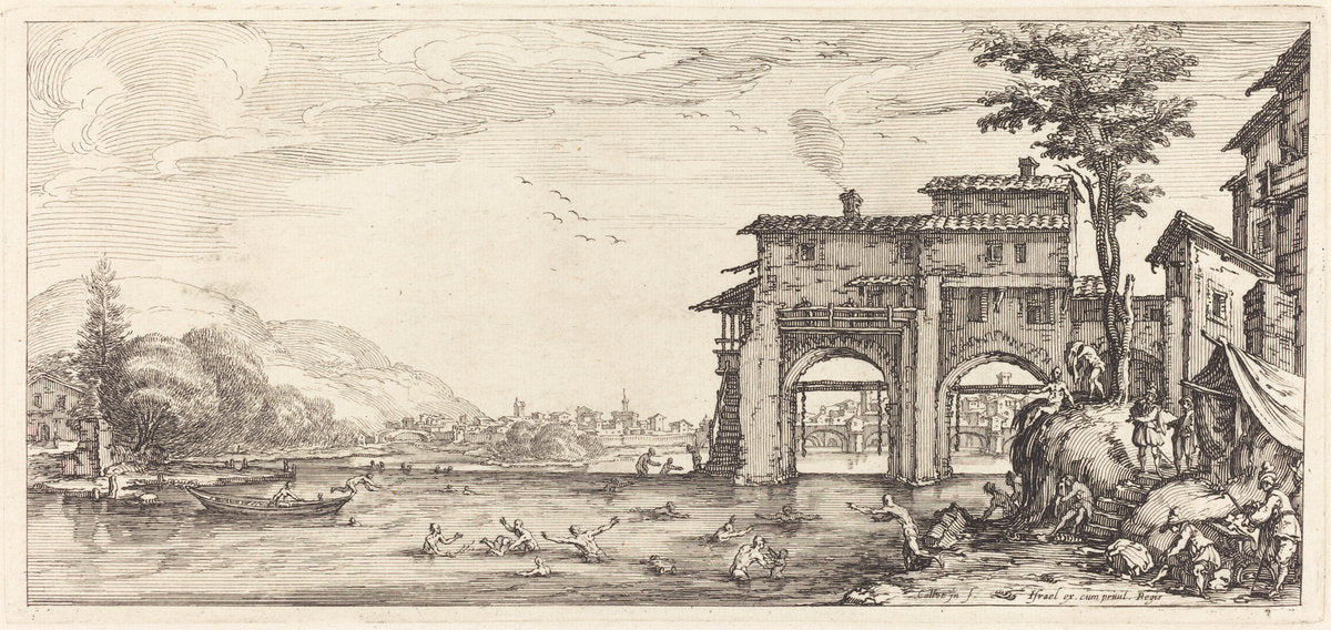 The Bathers by Jacques Callot (French, 1592 - 1635), 16X12"(A3)Poster Print