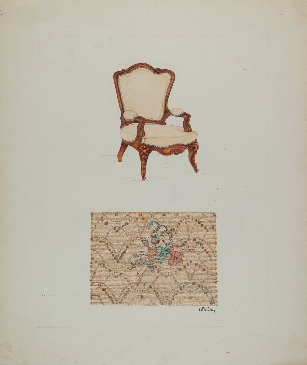 Chair and Tapestry by Edith Olney (American, active c. 1935), 16X12"(A3)Poster Print