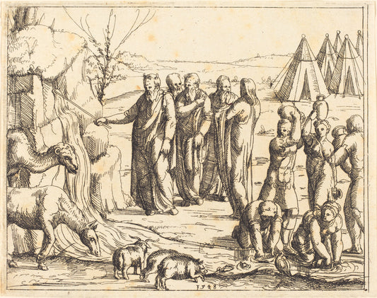 Moses Striking the Rock by Augustin Hirschvogel (German, 1503 - 1553), 16X12"(A3)Poster Print