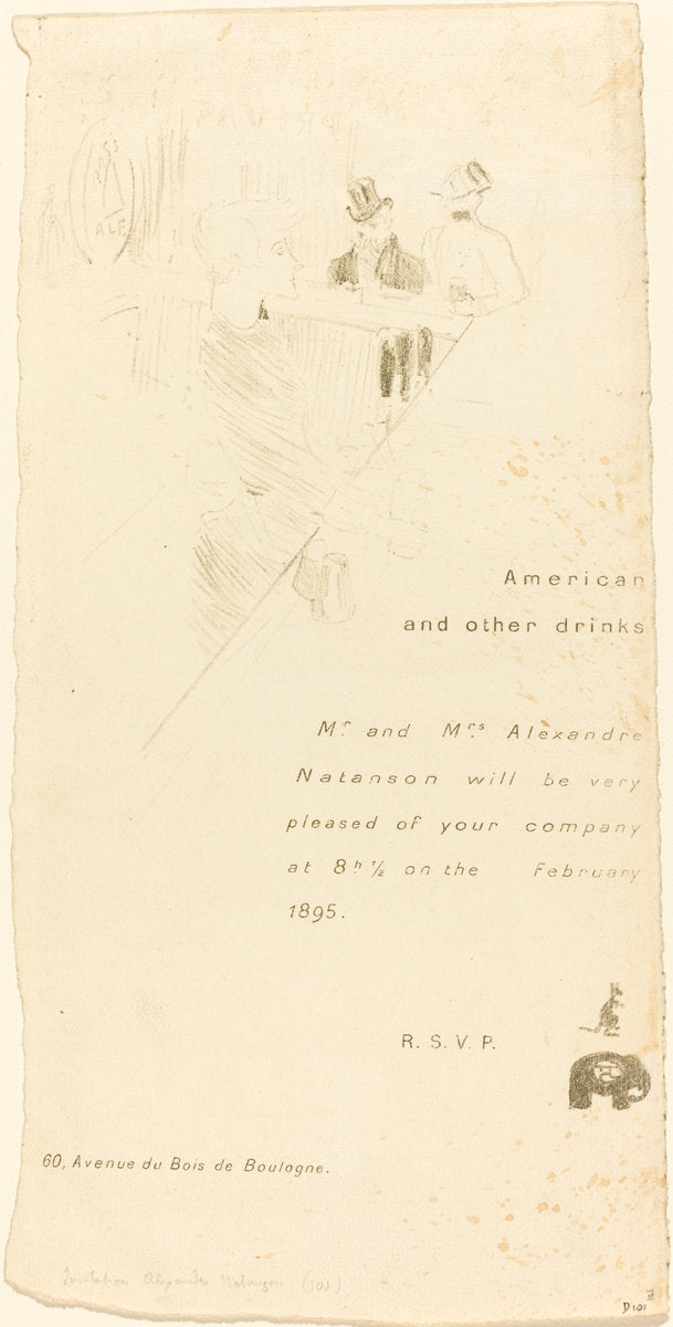 Mr. and Mrs. Alexandre Natanson Invitation by Henri de Toulouse-Lautrec (French, 1864 - 1901), 16X12"(A3)Poster Print