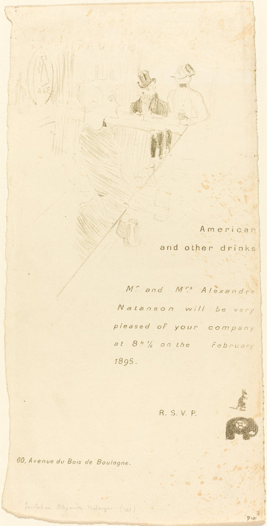 Mr. and Mrs. Alexandre Natanson Invitation by Henri de Toulouse-Lautrec (French, 1864 - 1901), 16X12"(A3)Poster Print