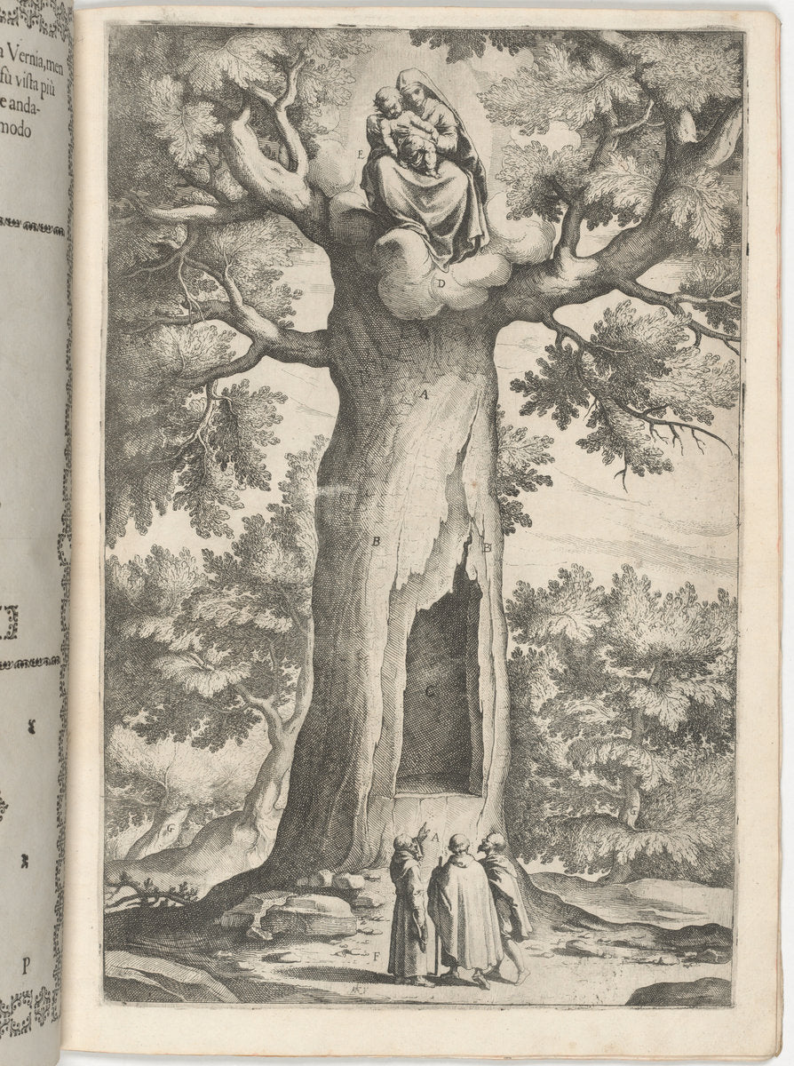Apparition of the Virgin in the Beech Tree (Faggio dell'apparizione della Vergine) [plate P] by Jacopo Ligozzi (artist), Raffaello Schiaminossi (etcher), Lino Moroni (author) (Italian, 1547 - 1627), 16X12"(A3)Poster Print
