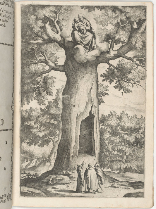 Apparition of the Virgin in the Beech Tree (Faggio dell'apparizione della Vergine) [plate P] by Jacopo Ligozzi (artist), Raffaello Schiaminossi (etcher), Lino Moroni (author) (Italian, 1547 - 1627), 16X12"(A3)Poster Print