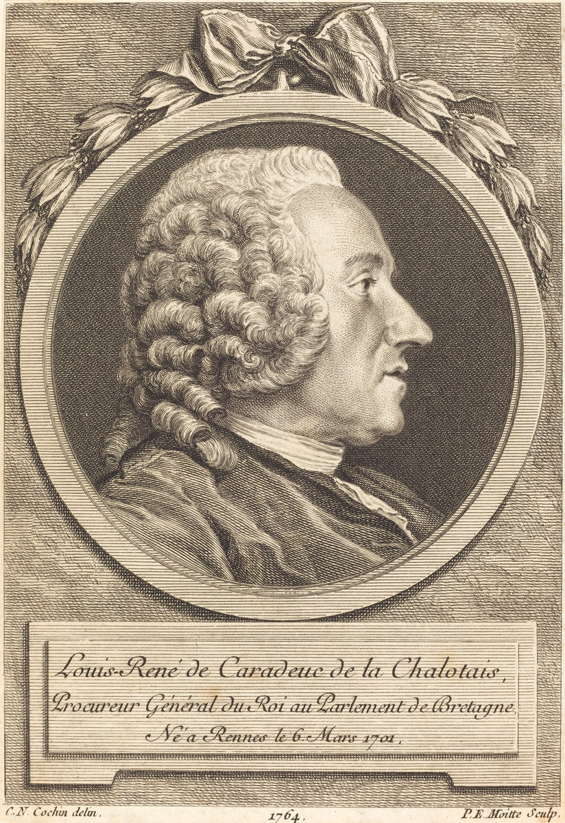 Louis-Rene de Caradeuc de la Chalotais by Pierre Etienne Moitte after Charles-Nicolas Cochin II (French, 1722 - 1780), 16X12"(A3)Poster Print