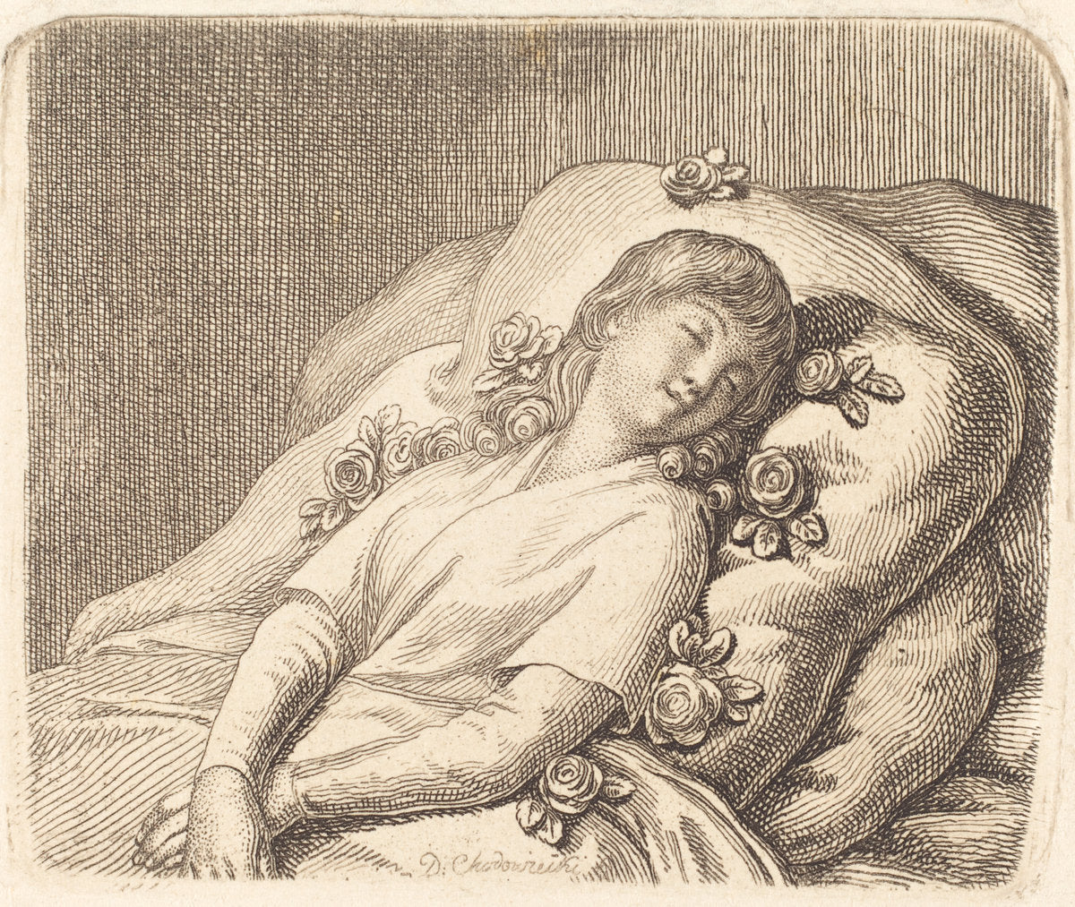 Dreaming on Roses by Daniel Nikolaus Chodowiecki (German, 1726 - 1801), 16X12"(A3)Poster Print