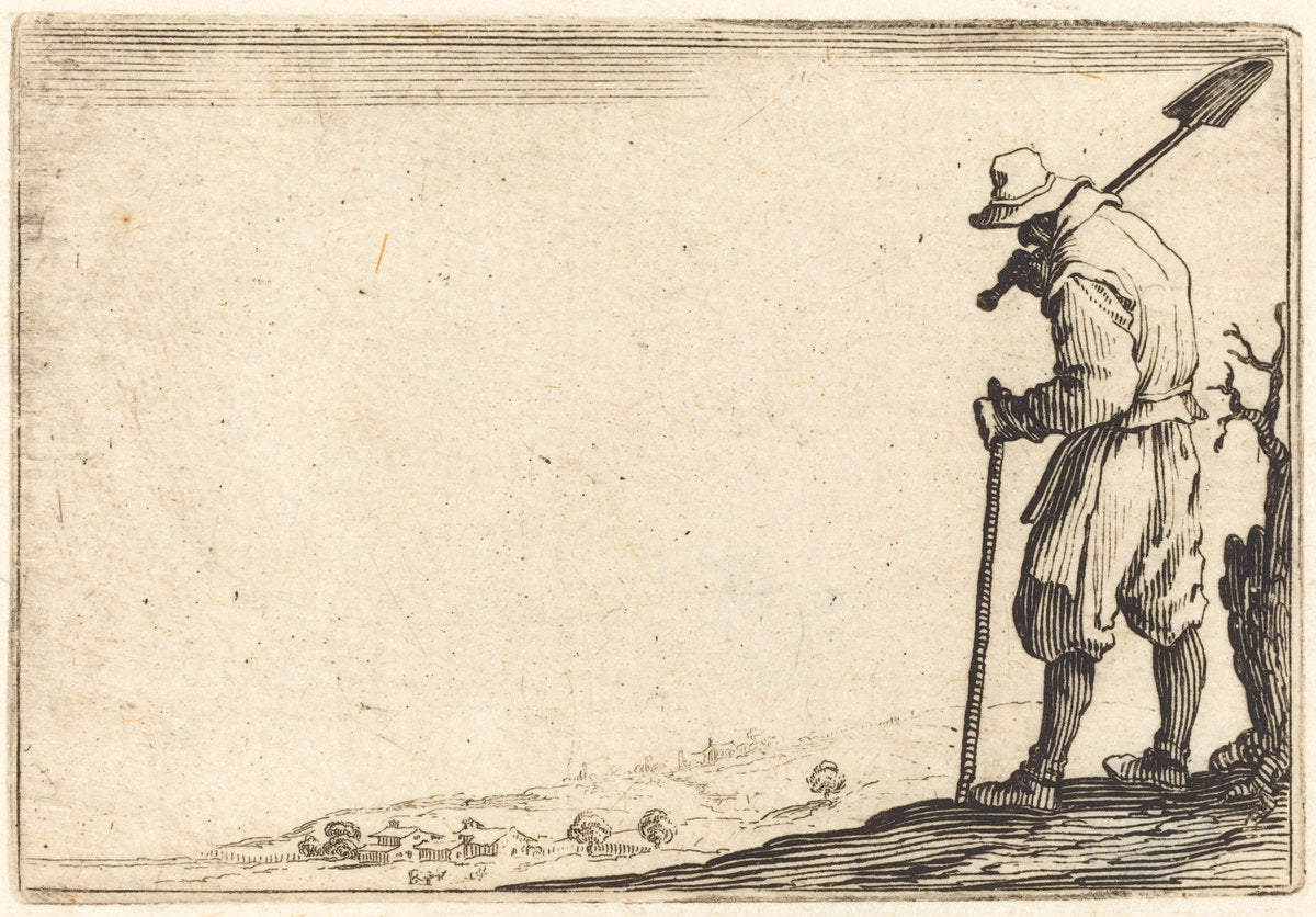 Peasant with Shovel on His Shoulder by Jacques Callot (French, 1592 - 1635), 16X12"(A3)Poster Print