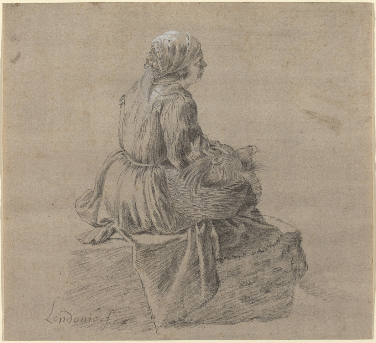 Seated Peasant Woman by Francesco Londonio (Italian, 1723 - 1783), 16X12"(A3)Poster Print