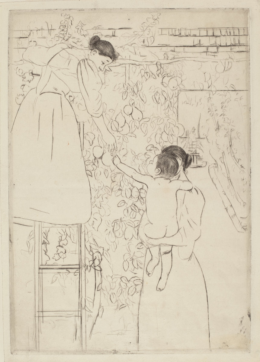Gathering Fruit by Mary Cassatt (American, 1844 - 1926), 16X12"(A3)Poster Print
