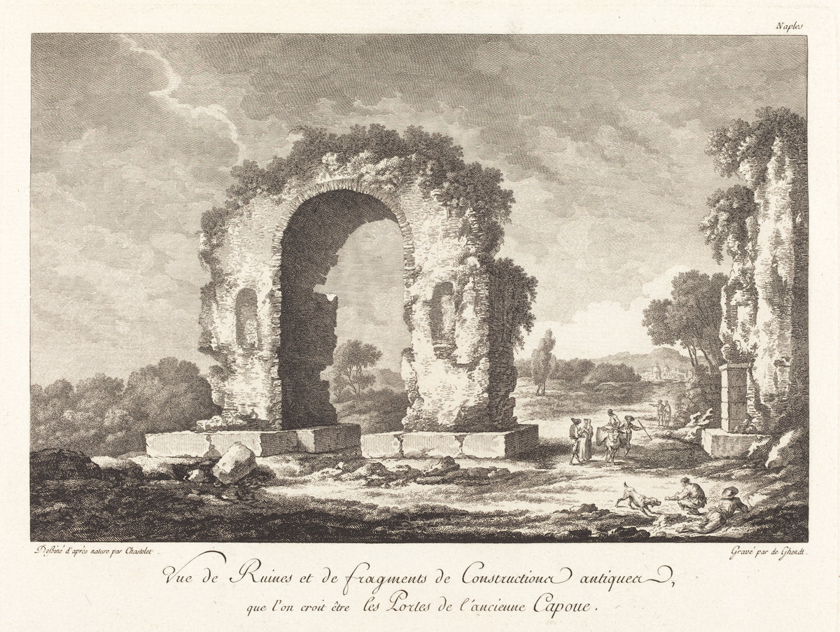 Vue de Ruines et de fragments de Construction antique...de l'ancienne Capoue by Emmanuel Jean Nepomucène de Ghendt after Claude-Louis Châtelet (French, 1738 - 1815), 16X12"(A3)Poster Print