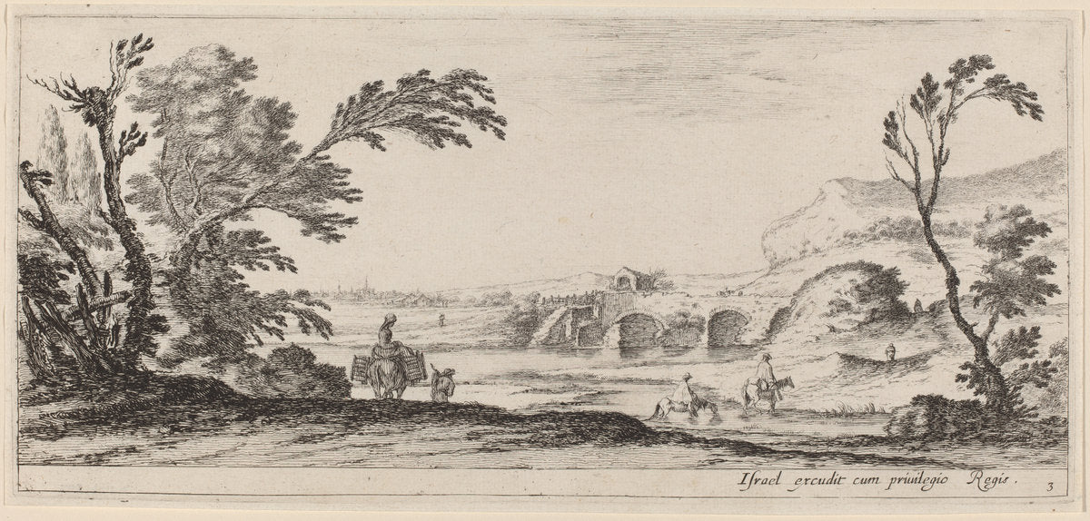 Travelers Fording a Stream by Stefano Della Bella (Italian, 1610 - 1664), 16X12"(A3)Poster Print