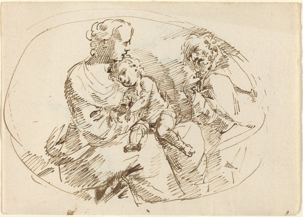 Holy Family [recto] by Attributed to Donato Creti (Bolognese, 1671 - 1749), 16X12"(A3)Poster Print