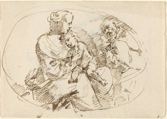 Holy Family [recto] by Attributed to Donato Creti (Bolognese, 1671 - 1749), 16X12"(A3)Poster Print