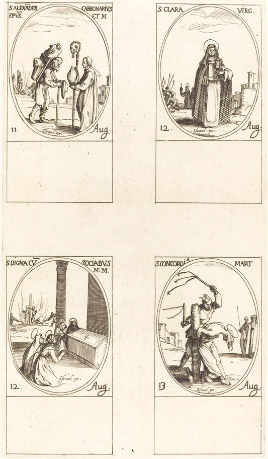 St. Alexander Carbonarius; St. Clare; St. Digna and Companions; St. Concordia by Jacques Callot (French, 1592 - 1635), 16X12"(A3)Poster Print