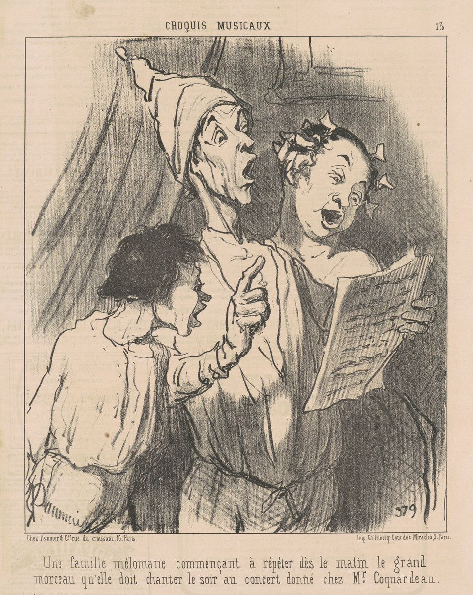 Une famille mélomane ... by Honoré Daumier (French, 1808 - 1879), 16X12"(A3)Poster Print
