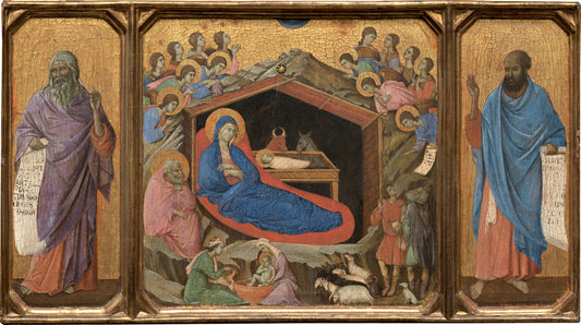 The Nativity with the Prophets Isaiah and Ezekiel by Duccio di Buoninsegna (Sienese, c. 1250/1255 - 1318/1319), 16X12"(A3)Poster Print