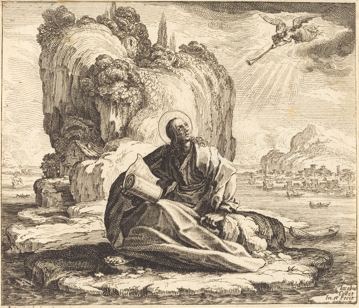Saint John on the Isle of Patmos by Jacques Callot (French, 1592 - 1635), 16X12"(A3)Poster Print