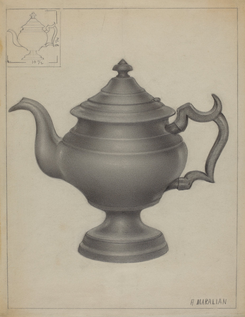 Pewter Teapot by Arsen Maralian (American, active c. 1935), 16X12"(A3)Poster Print
