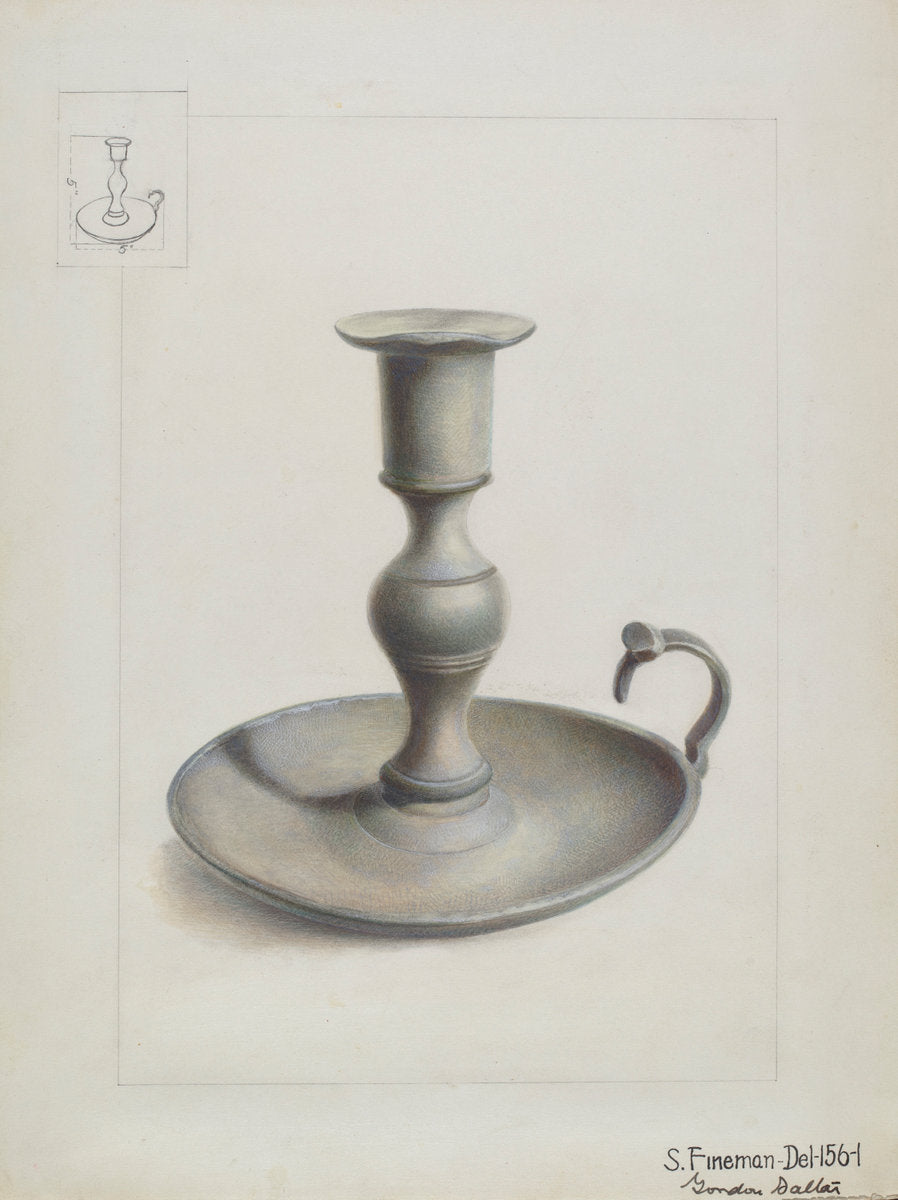 Pewter Candle Holder by Samuel Fineman and Gordon Saltar (American, active c. 1935), 16X12"(A3)Poster Print