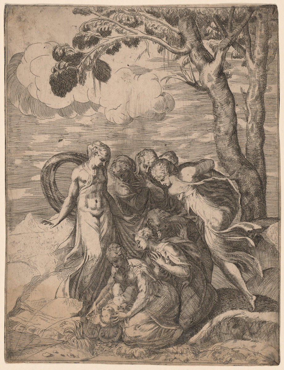 The Finding of Moses by Battista Angolo del Moro (Italian, c. 1515 - 1573), 16X12"(A3)Poster Print