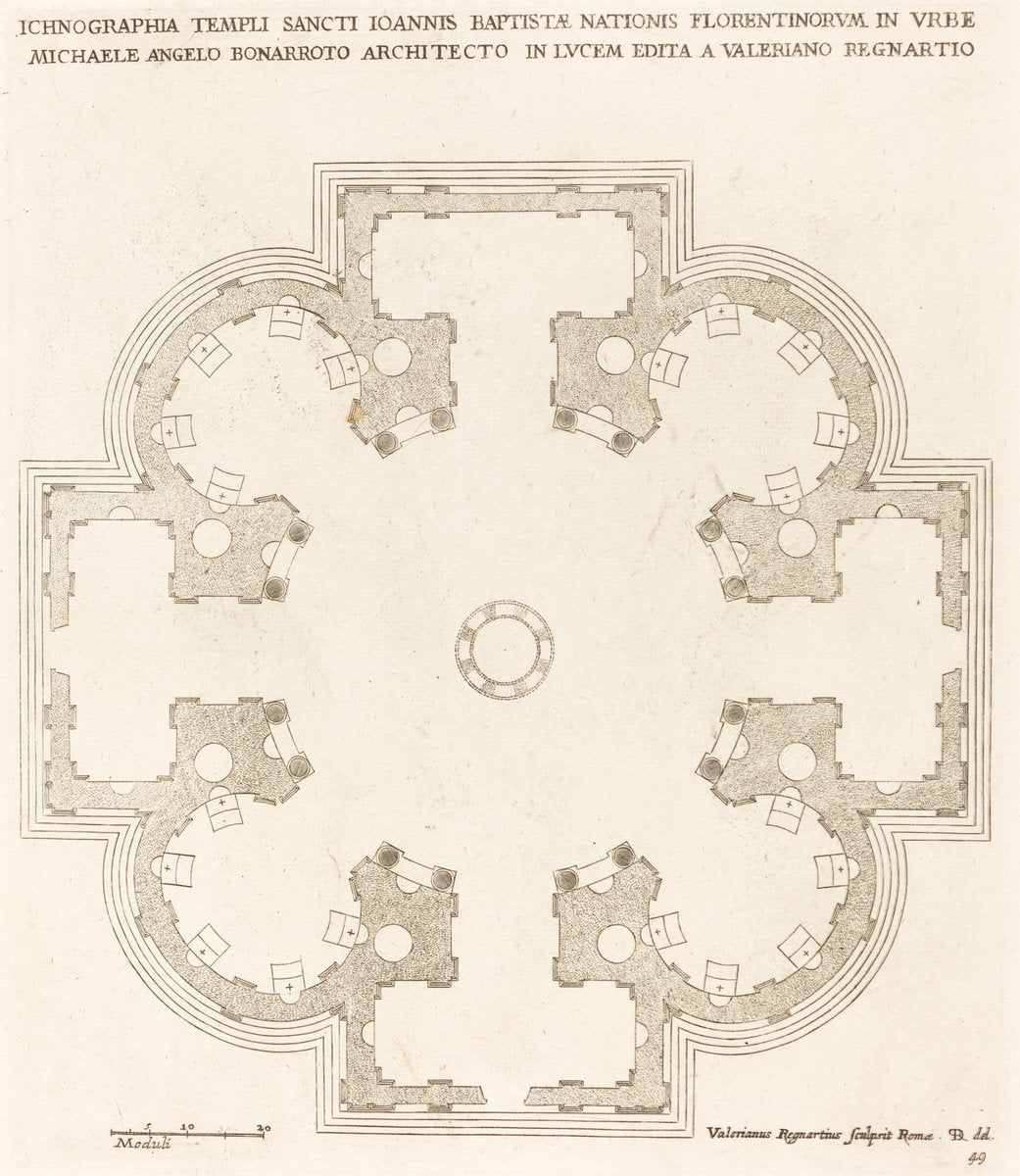Ground Plan of the Church of Saint John the Baptist by Valerien Regnard (French, 17th Century), 16X12"(A3)Poster Print