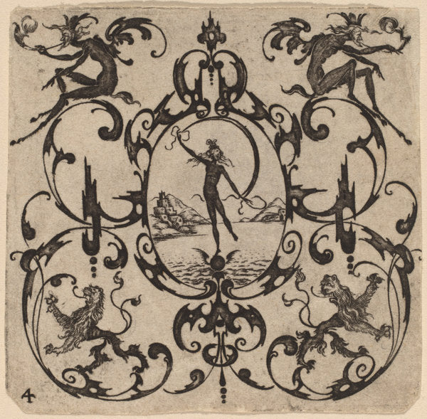 Ornament with Grotesque by Master CR (Netherlandish, active c. 1616), 16X12"(A3)Poster Print