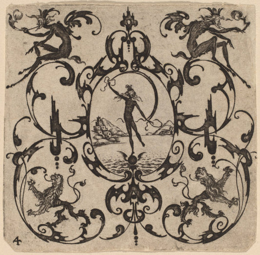 Ornament with Grotesque by Master CR (Netherlandish, active c. 1616), 16X12"(A3)Poster Print