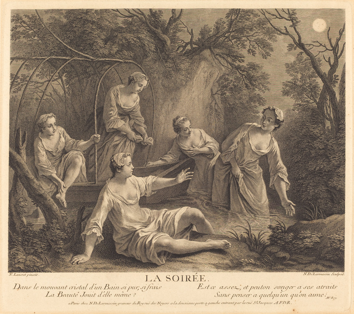 La soiree by Nicolas de Larmessin IV after Nicolas Lancret (French, 1684 - 1753 or 1755), 16X12"(A3)Poster Print