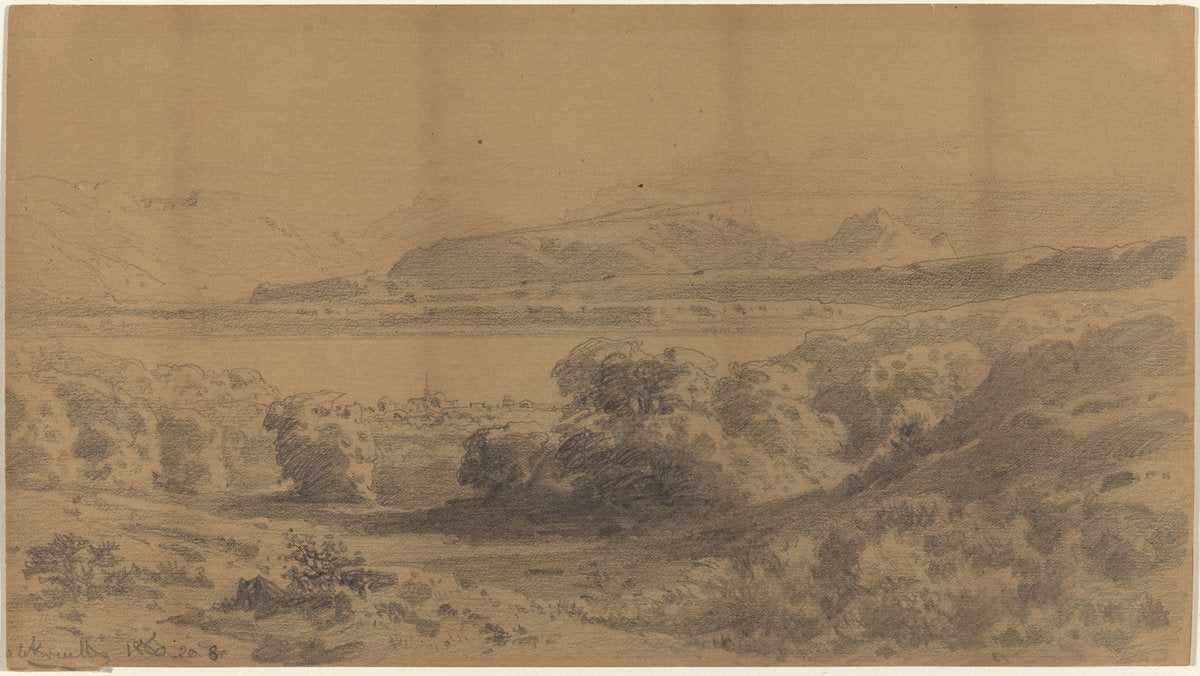 Panorama on a Mountain Lake by Stanislaus Graf von Kalckreuth (German, 1820 - 1894), 16X12"(A3)Poster Print
