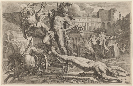 Achilles Dragging the Body of Hector by Pietro Testa (Italian, 1612 - 1650), 16X12"(A3)Poster Print