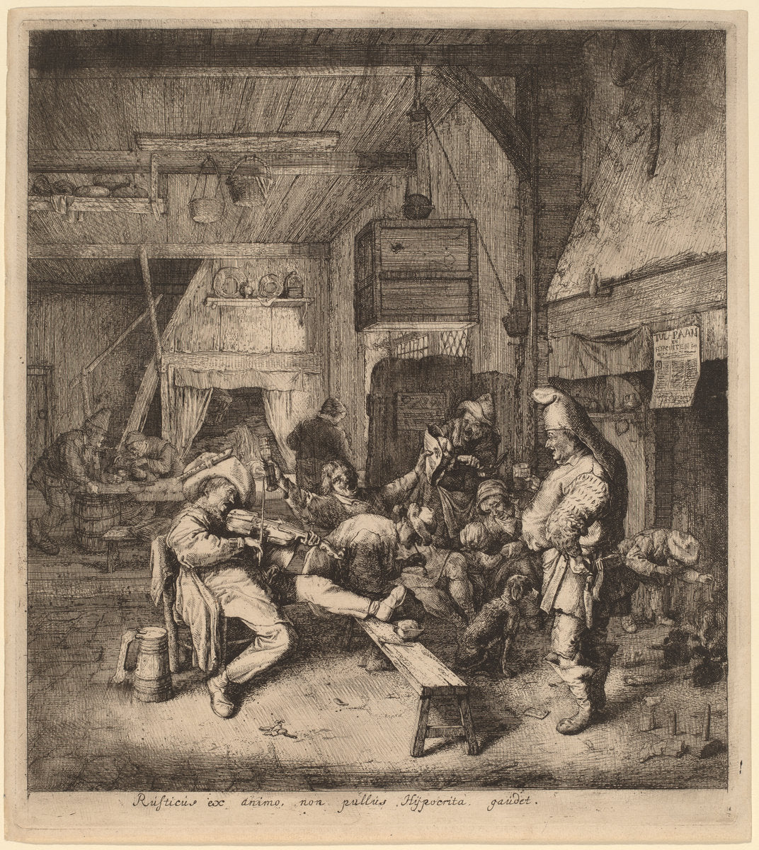 Violin Player Seated in a Tavern by Cornelis Dusart (Dutch, 1660 - 1704), 16X12"(A3)Poster Print