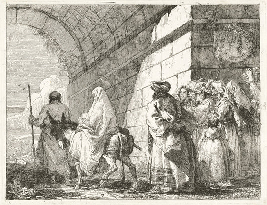 The Holy Family Passes under a City Arch by Giovanni Domenico Tiepolo (Venetian, 1727 - 1804), 16X12"(A3)Poster Print
