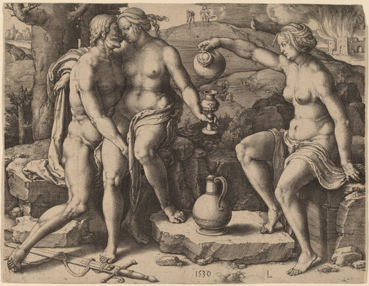 Lot and His Daughters by Lucas van Leyden (Netherlandish, 1489/1494 - 1533), 16X12"(A3)Poster Print