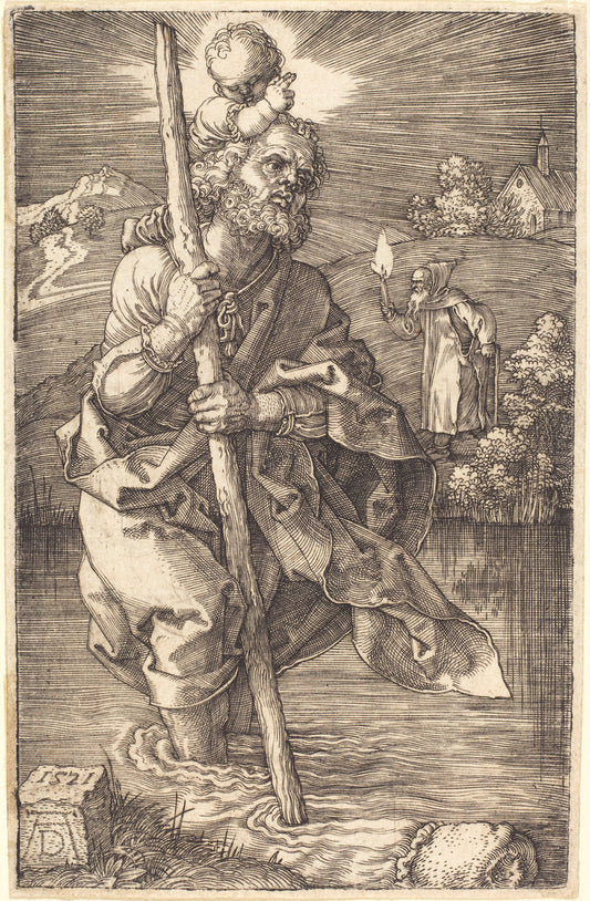 Saint Christopher Facing Right by Albrecht Dürer (German, 1471 - 1528), 16X12"(A3)Poster Print