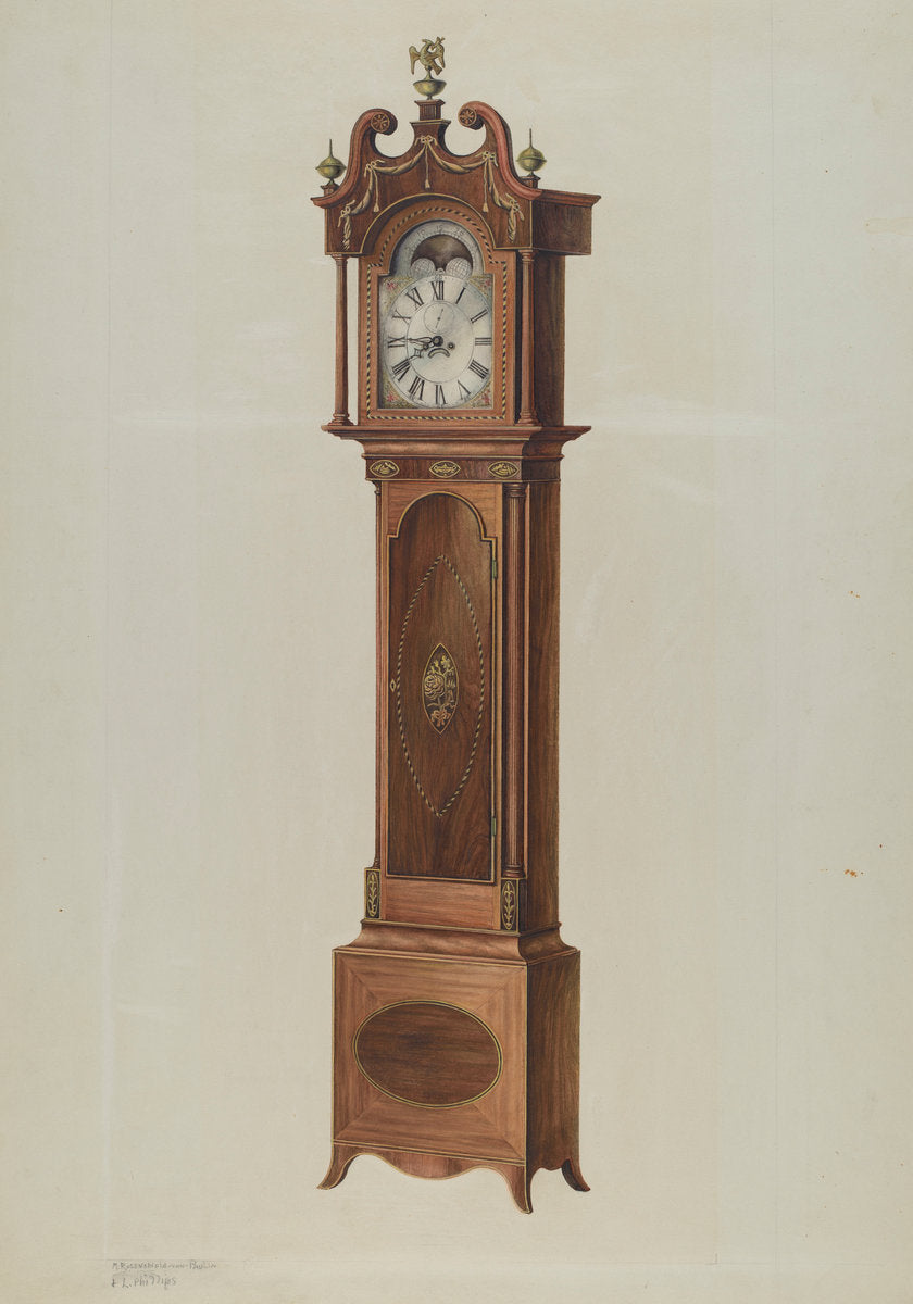 Tall Clock by M. Rosenshield-von-Paulin and Lawrence Phillips (American, active c. 1935), 16X12"(A3)Poster Print