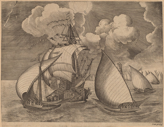 A Fleet of Galleys Escorted by a Caravel by Frans Huys after Pieter Bruegel the Elder (Flemish, 1522 - 1562), 16X12"(A3)Poster Print