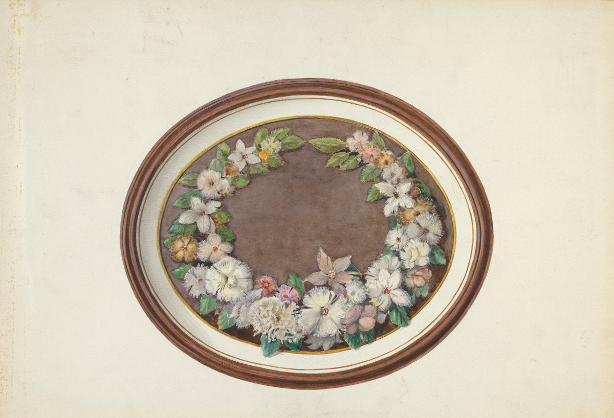 Feather Wreath Oval Frame by Esther Hansen and Edith Towner (American, active c. 1935), 16X12"(A3)Poster Print
